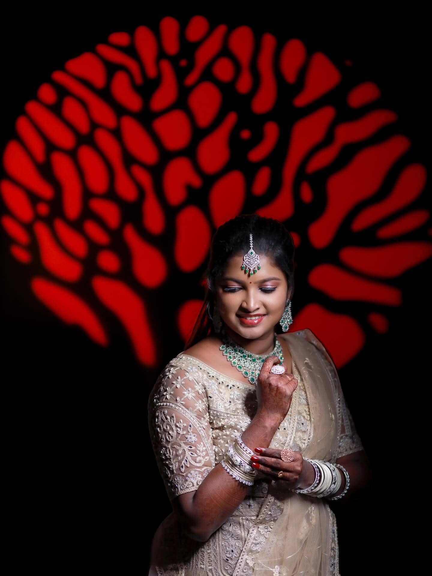 Bridal portrait with red studio lighting